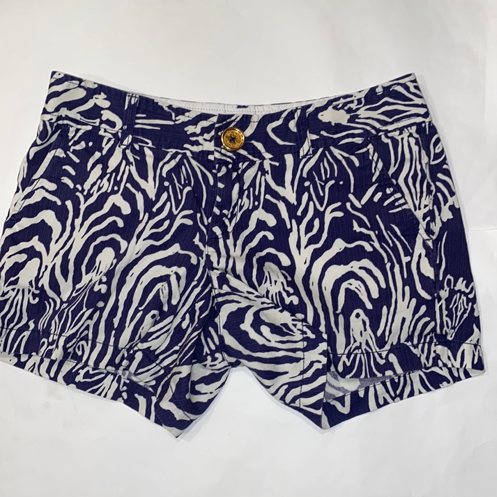 🎉HP🎉 Lilly Pulitzer The Callahan Short Bright Navy Entourage Zebra print Sz 4